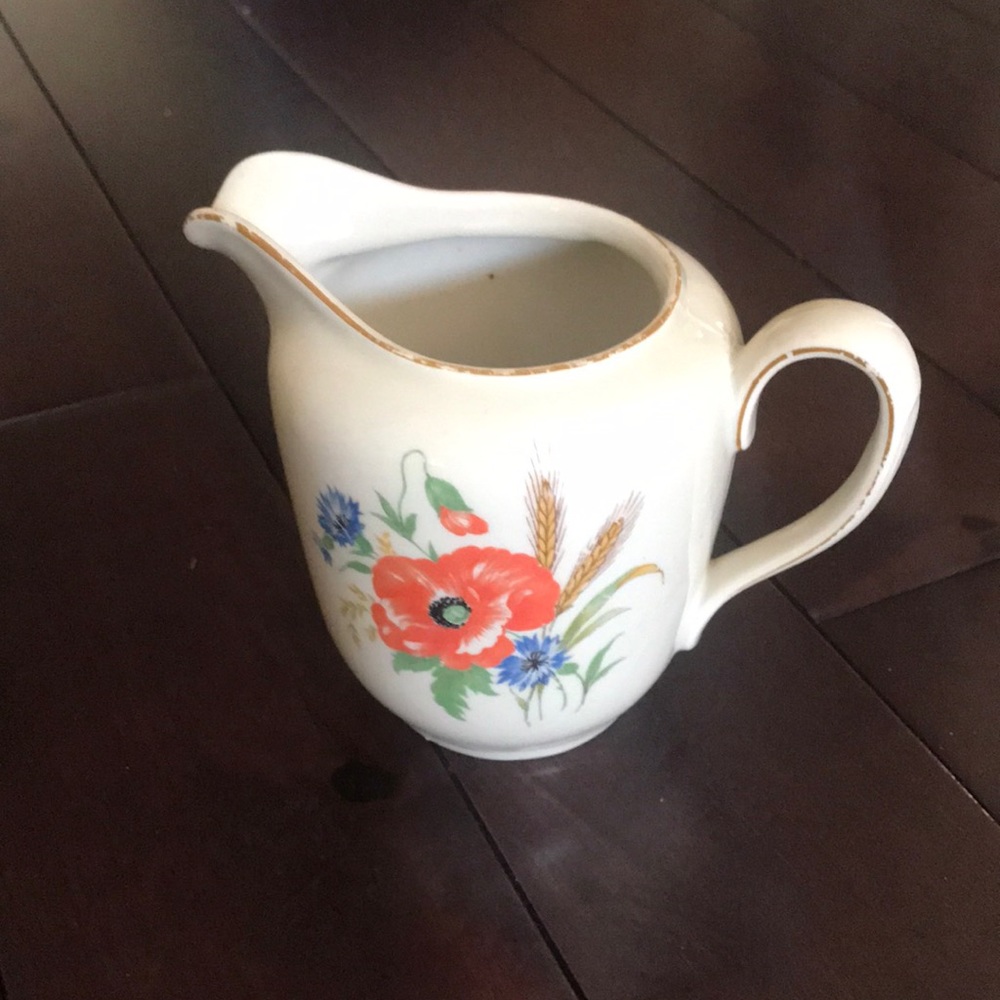 Vintage KPM Berlin Creamer German Orange Floral Milk Jug Small Pitcher
